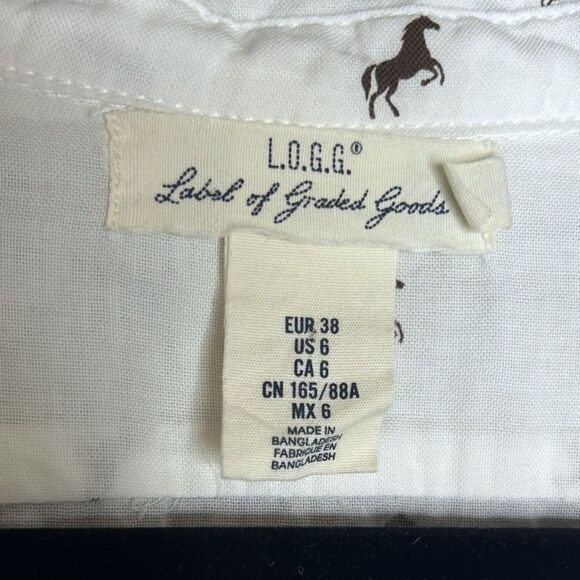 H&M L.O.G.G. Women's Western Cowgirl Horse Print Button Collared Down Blouse - Picture 8 of 8